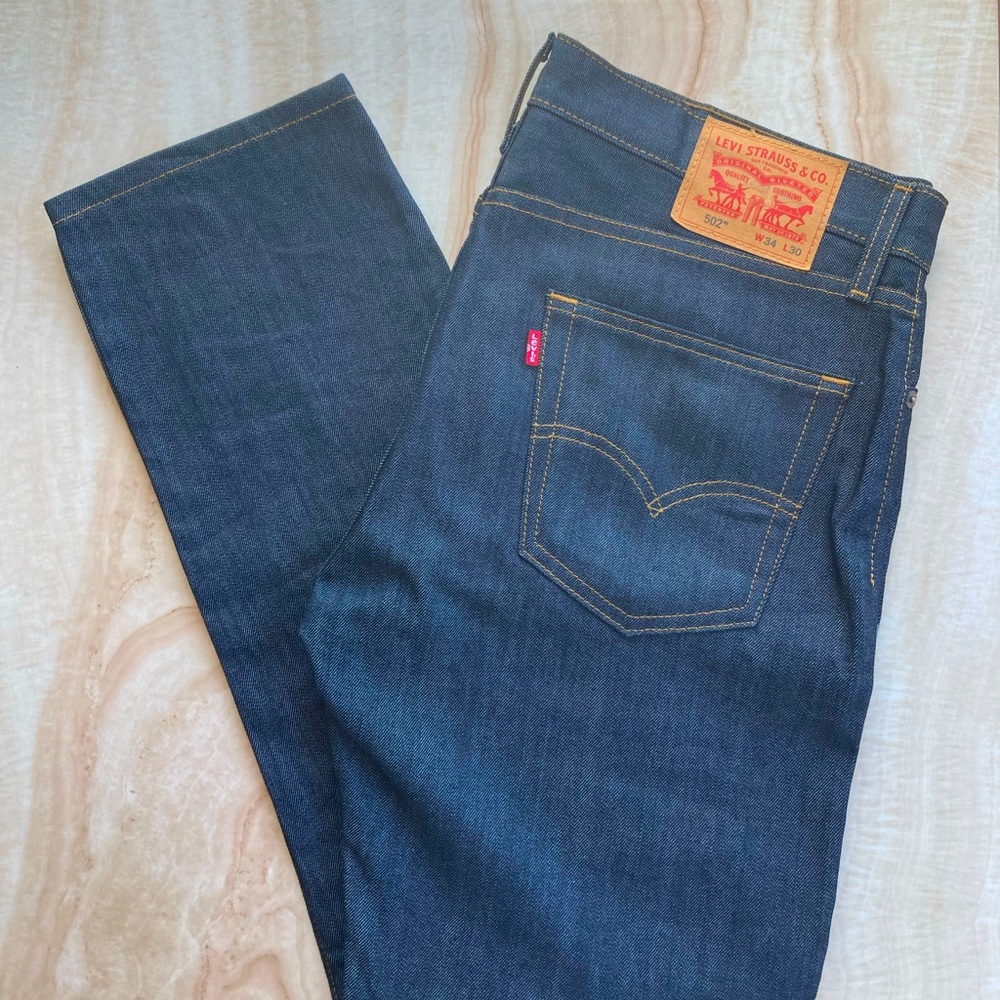 Levi’s 502 Taper Fit Men’s Jeans, Dark Wash, Size 34W 30L